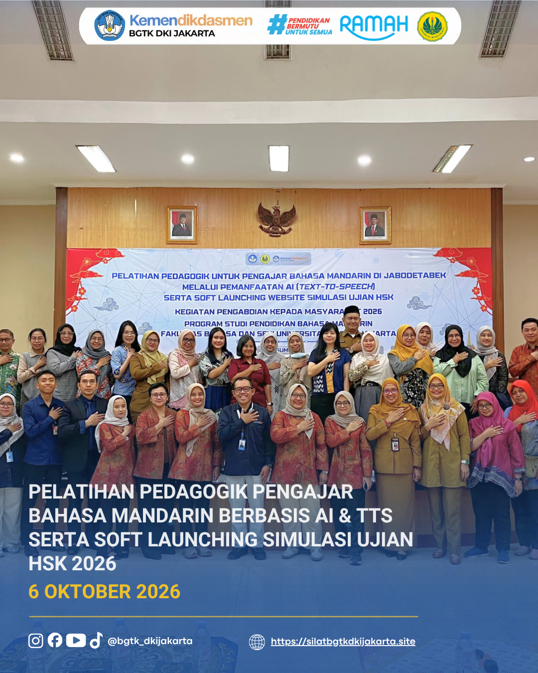 Pelatihan Pedagogik: Pemanfaatan AI dan Text-to-Speech serta Soft Launching Website Simulasi Ujian HSK sebagai Media Persiapan Ujian Kompetensi Bahasa Mandarin yang berlangsung di Aula BGTK DKI Jakarta✨